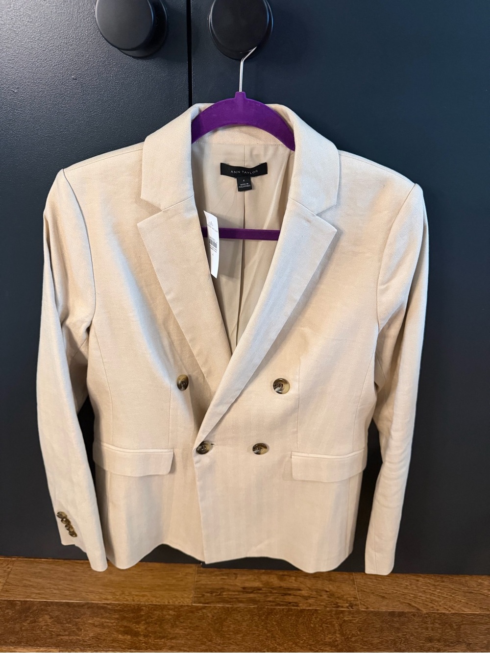 Ann Taylor Double-Breasted Beige Blazer